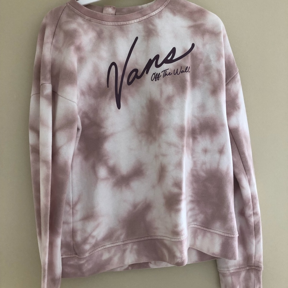 Tie-dye (pink and white), Vans crewneck, Large